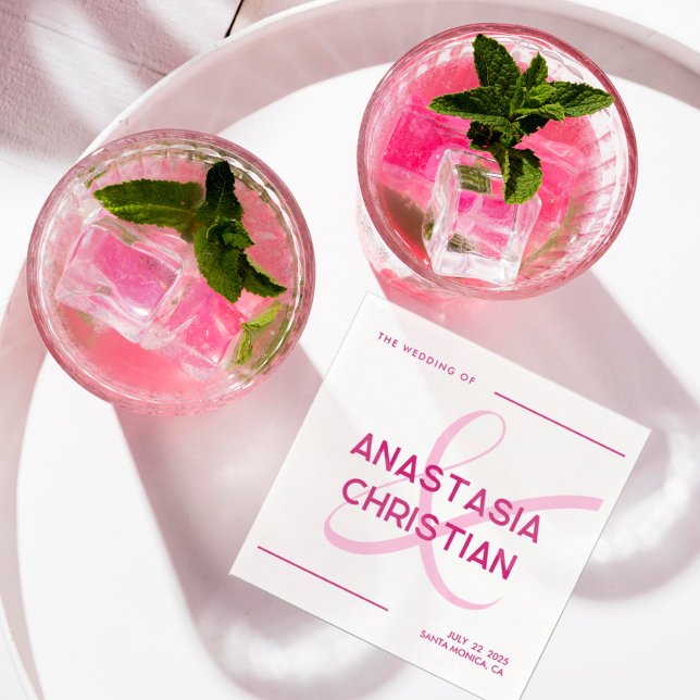 Guardanapo De Papel Casamento Moderno e Ousado em Magenta (Criador carregado)