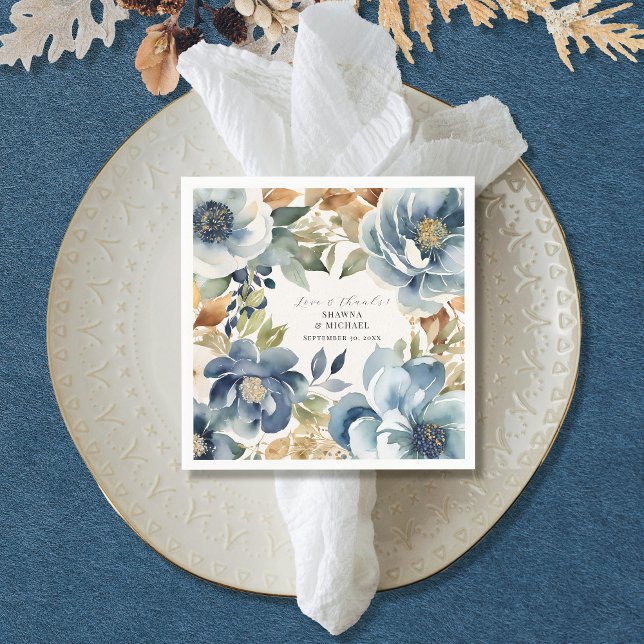 Guardanapo De Papel Casamento Moderno Floral Azul de outono (Criador carregado)