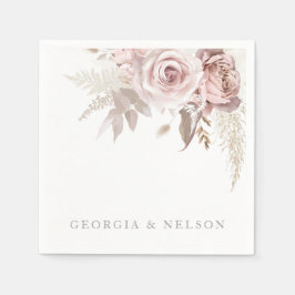 Guardanapo De Papel Casamento Moderno Floral Cor-de-Rosa Esbranquiçada
