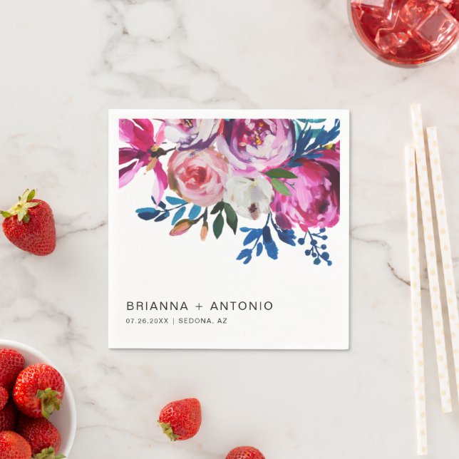 Guardanapo De Papel Casamento Moderno Floral Rosa Elegante (Insitu)