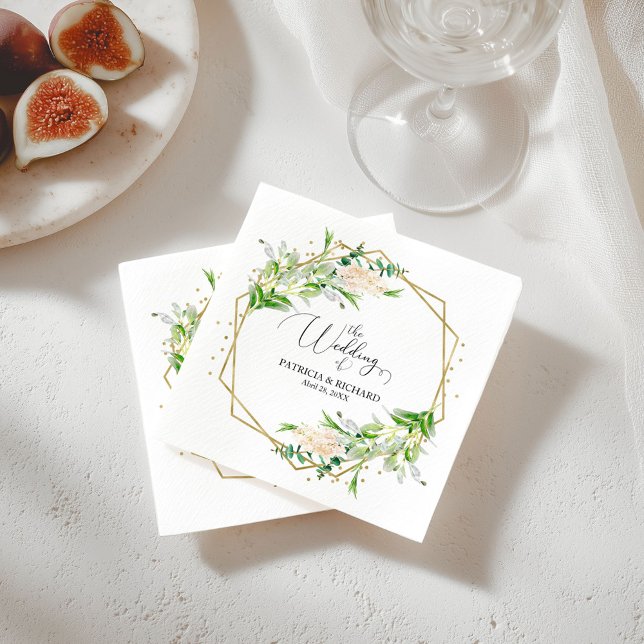Guardanapo De Papel Casamento Moderno Folha Dourada Geométrica com Ver (Criador carregado)