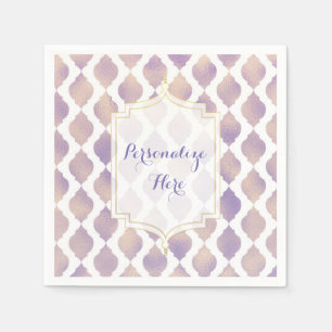 Guardanapo De Papel Casamento Moderno Marroquino Dourado Roxo e Branco