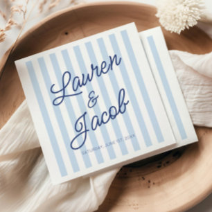 Guardanapo De Papel Casamento Moderno Minimalista com Listras Azuis