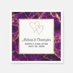 Guardanapo De Papel Casamento Moderno Roxo e Dourado Abstrato Marble