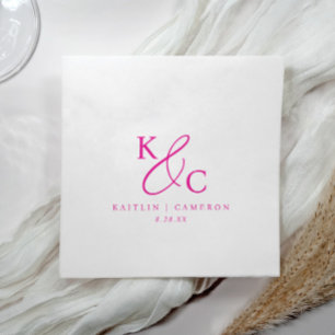 Guardanapo De Papel Casamento Moderno Simples Monograma Rosa Magenta