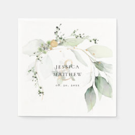 Guardanapo De Papel Casamento Moderno Verde e Dourado de Eucalipto