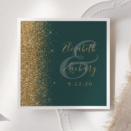 Guardanapo De Papel Casamento Moderno Verde Escuro Brilho Dourado