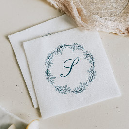 Guardanapo De Papel Casamento Monograma Azul Teal Coroa Grafia Clássic