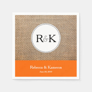 Guardanapo De Papel Casamento Monograma Burlap & Orange