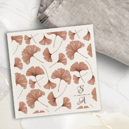 Guardanapo De Papel Casamento Monograma com Elegante Padrão de Ginkgo