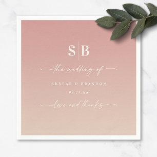Guardanapo De Papel Casamento Monograma De Ombre Dusty Pink E Champagn