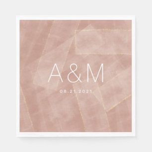 Guardanapo De Papel casamento monograma dourado rosa moderno abstrato