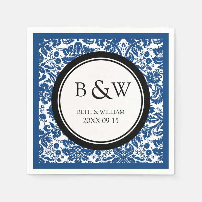 Guardanapo De Papel Casamento Monograma Personalizado Napkin Black Blu (Frente)