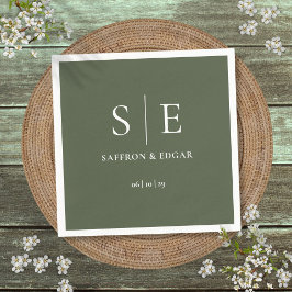Guardanapo De Papel Casamento Monograma Verde Oliva