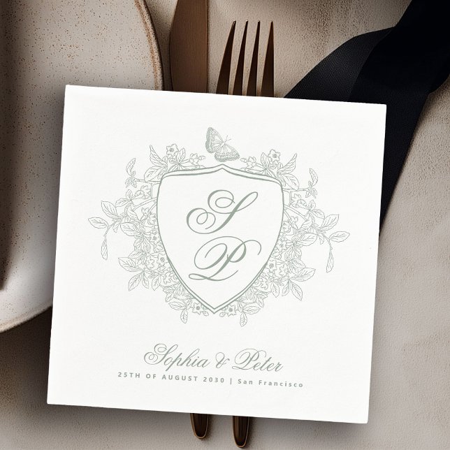 Guardanapo De Papel Casamento monograma verde sálvia (Criador carregado)