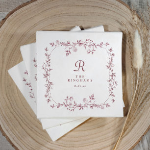 Guardanapo De Papel Casamento Monograma Vermelho Burgundy Floral Franc
