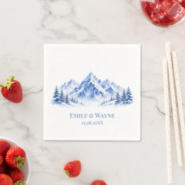 Guardanapo De Papel Casamento Montanhas Água Neve Azul Aquarela