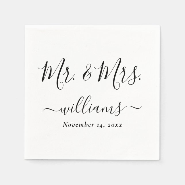 Guardanapo De Papel Casamento Mr. e Mrs. com Letra Elegante Branca (Frente)