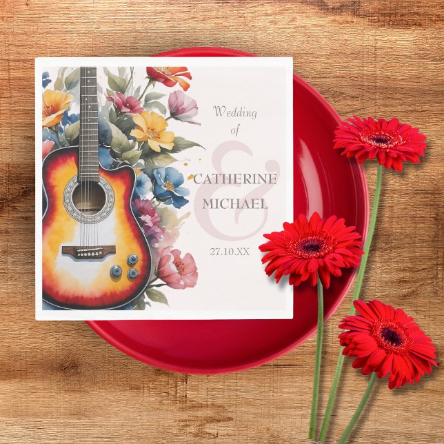 Guardanapo De Papel Casamento Musical de Guitar Wildflower Ampersand (Criador carregado)