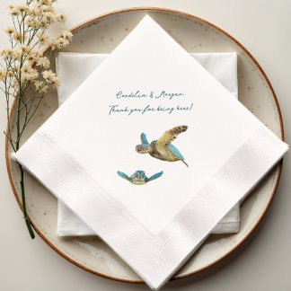 Guardanapo De Papel Casamento na Costa Tartarugas Marinhas Obrigado