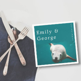 Guardanapo De Papel Casamento na Praia do Leão-Mar Azul Navy sob o Mar