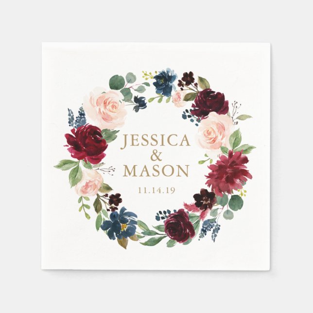 Guardanapo De Papel Casamento Napkin Burgundy Cocktail Napkin (Frente)