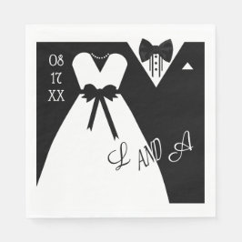 Guardanapo De Papel Casamento Napkin | Monograma de Noz Branca Preta