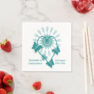Guardanapo De Papel Casamento Napkins Teal Butterflies Heart