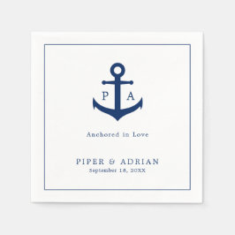 Guardanapo De Papel Casamento Náutico com Âncora Azul Marinho Monogram