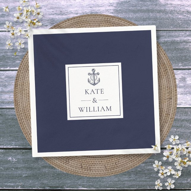 Guardanapo De Papel Casamento Náutico de Âncora marinho Azul (Navy Blue Anchor Nautical Wedding Napkins)