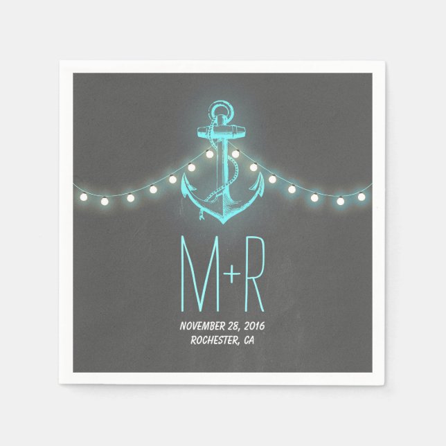 Guardanapo De Papel Casamento náutico do quadro de âncora de turquesa (Frente)