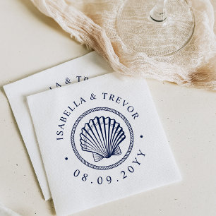 Guardanapo De Papel Casamento náutico do Seashell do vintage