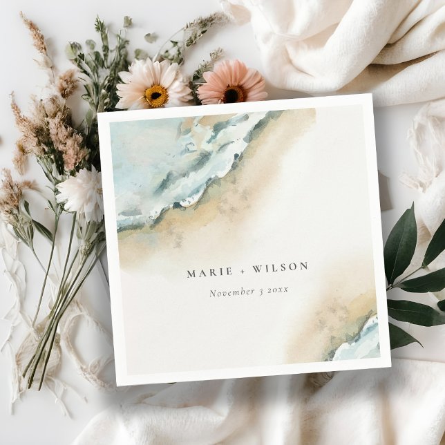 Guardanapo De Papel Casamento Náutico na Praia das Ondas Costeiras de  (Criador carregado)