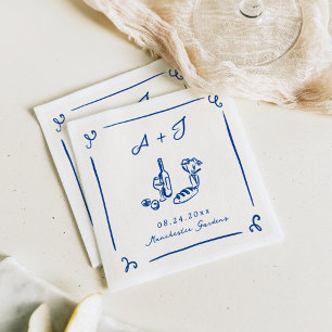 Guardanapo De Papel Casamento Naval Comida & Vinho Desenhado à Mão Cap