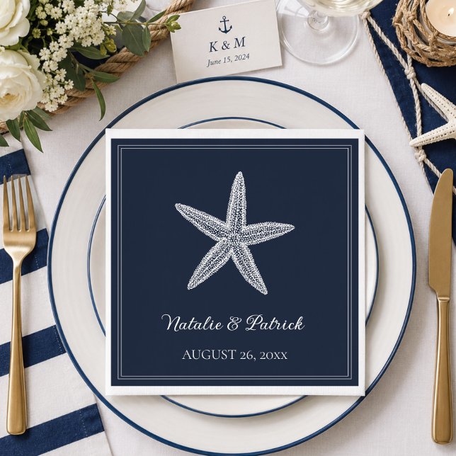 Guardanapo De Papel Casamento Navy Starfish (Navy Blue Starfish Wedding Napkins)