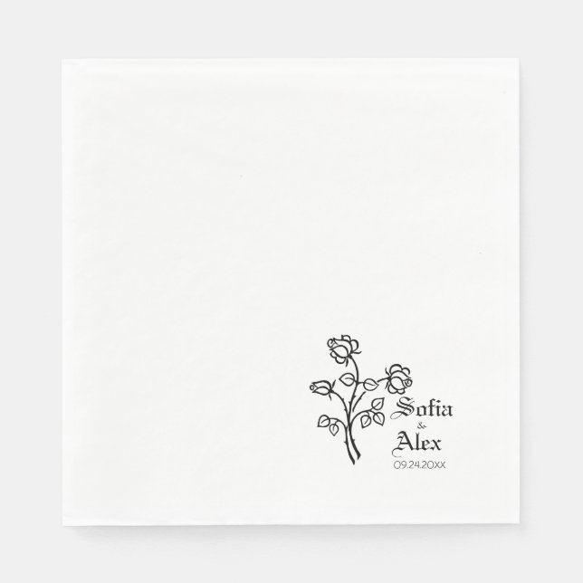 Guardanapo De Papel Casamento negro de rosas de aquarela gótica (Frente)