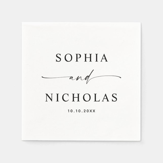 Guardanapo De Papel Casamento Negro e Branco minimalista | Script Mode (Frente)
