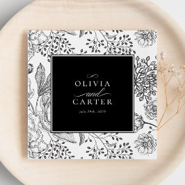 Guardanapo De Papel Casamento Negro Elegante Floral Periwinkle