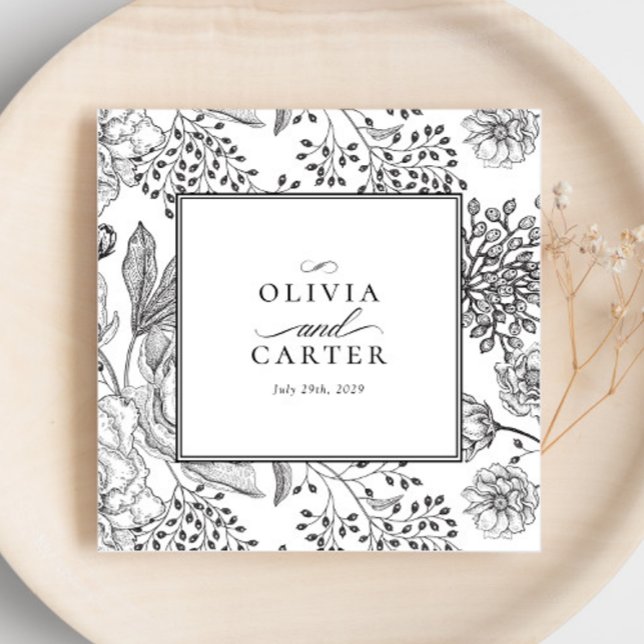 Guardanapo De Papel Casamento Negro Elegante Floral Periwinkle (Criador carregado)