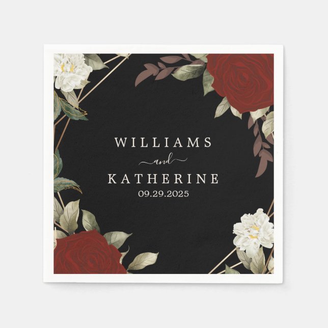 Guardanapo De Papel Casamento negro Romântico vermelho Profundo rosa F (Frente)