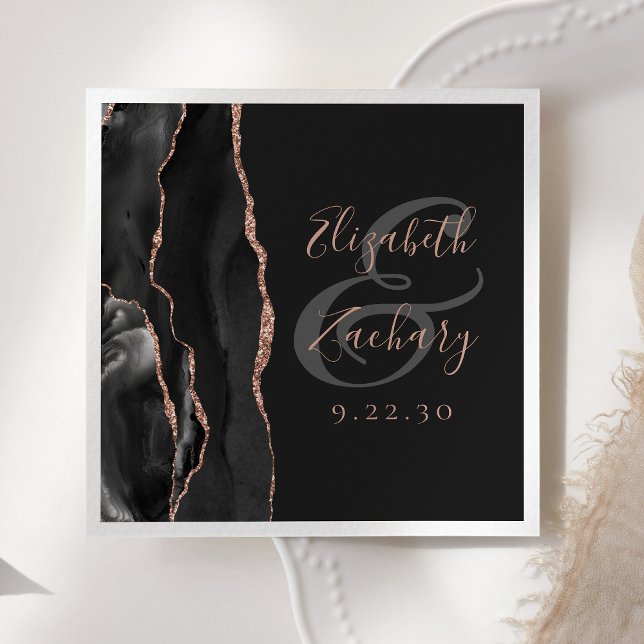 Guardanapo De Papel Casamento Negro Rosa Dourado Escuro do Script Geod (Criador carregado)