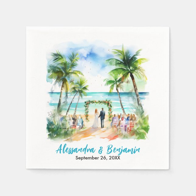 Guardanapo De Papel Casamento no Casamento das Aquarelas da Praia (Frente)