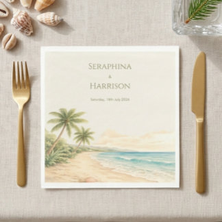 Guardanapo De Papel Casamento no Destino de Praia com Aquarela Costeir