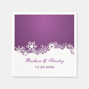 Guardanapo De Papel Casamento no inverno branco roxo do floco de neve