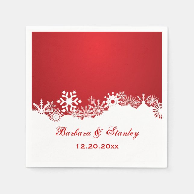 Guardanapo De Papel Casamento no inverno branco vermelho moderno Snowf (Frente)