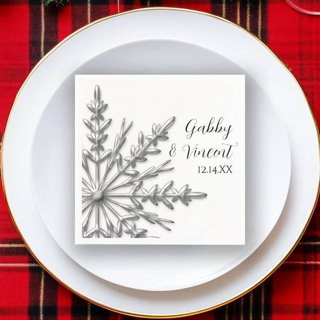 Guardanapo De Papel Casamento no inverno Faux Silver Snowflakes (Criador carregado)