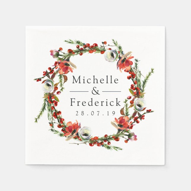 Guardanapo De Papel Casamento no inverno Floral da Floresta de Aquarel (Frente)