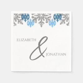 Guardanapo De Papel Casamento no inverno Silver Blue Snowflakes
