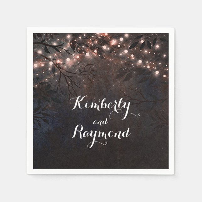 Guardanapo De Papel Casamento Noturno Da Rústica rosa Dourada (Frente)