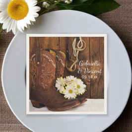 Guardanapo De Papel Casamento Ocidental do Cowboy Boots Daisies Bit We